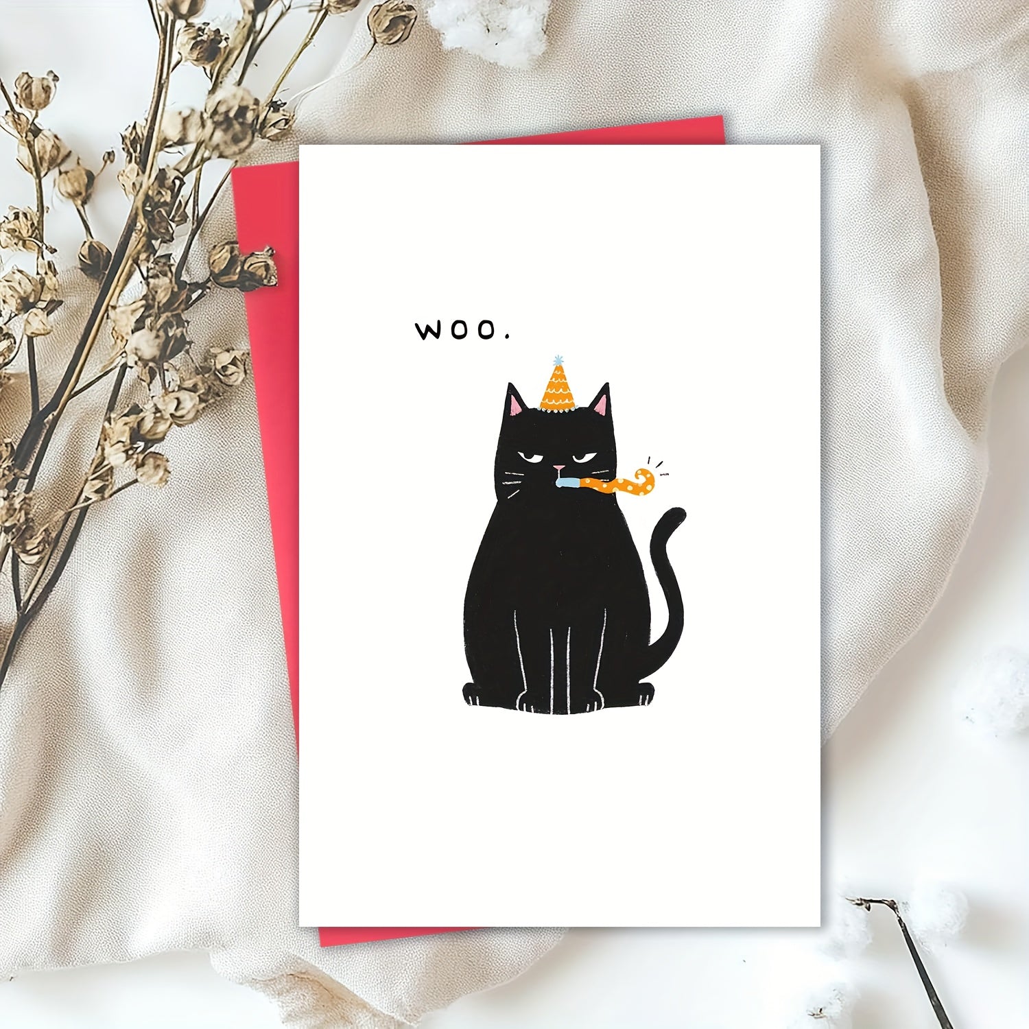 Narozeninové přání s kočkou – „WOO“.