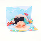 3D opening card with a cat and underwater world motif