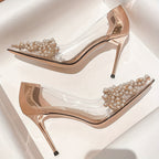 Unique high heels with pearl embellishment
