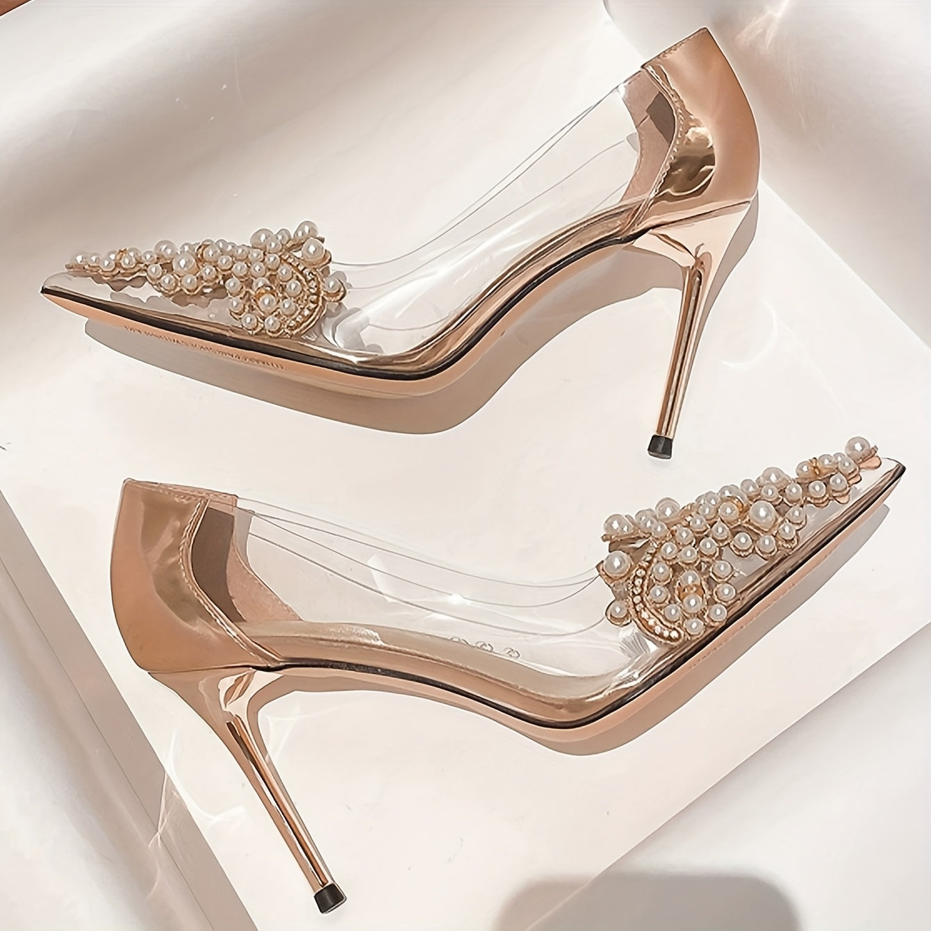 Unique high heels with pearl embellishment