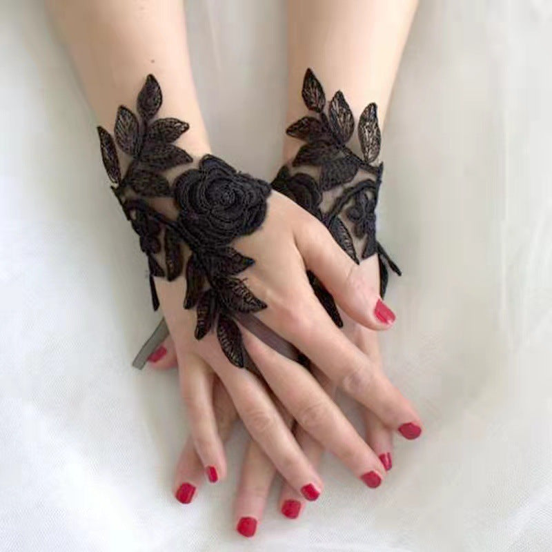 Lace fingerless gloves with lace trim