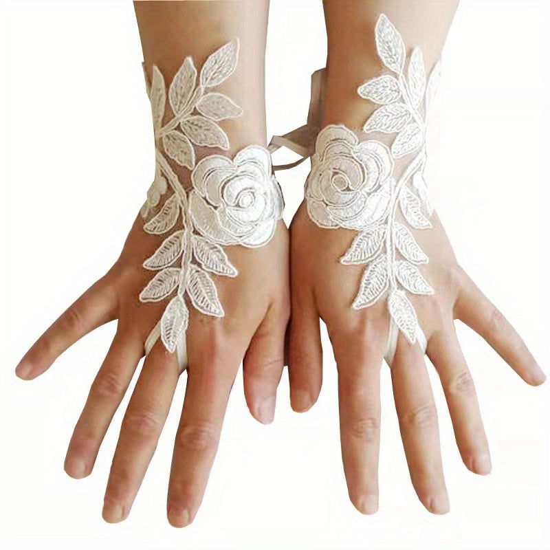 Lace fingerless gloves with lace trim
