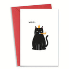 Birthday card with a cat – "WOO".