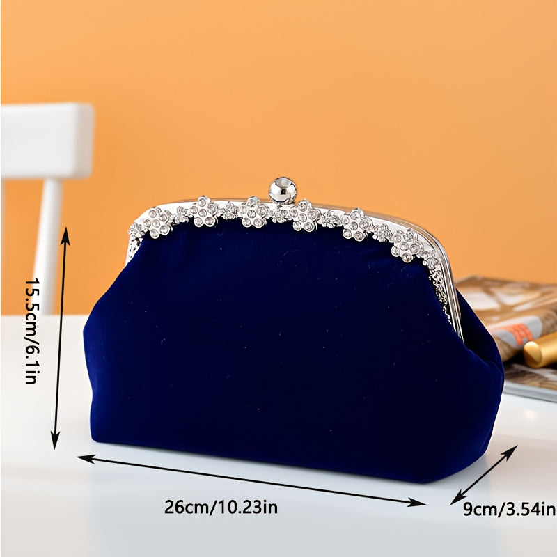 Elegant handbag for weddings and parties decorated with rhinestones with a removable strap