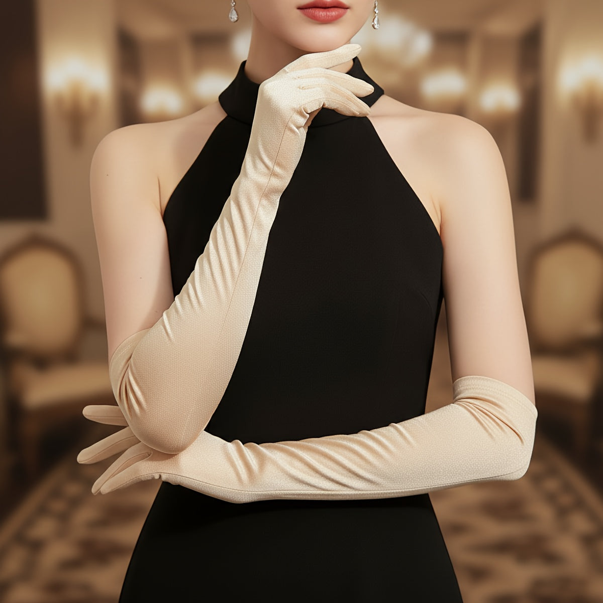 Formal gloves in champagne color