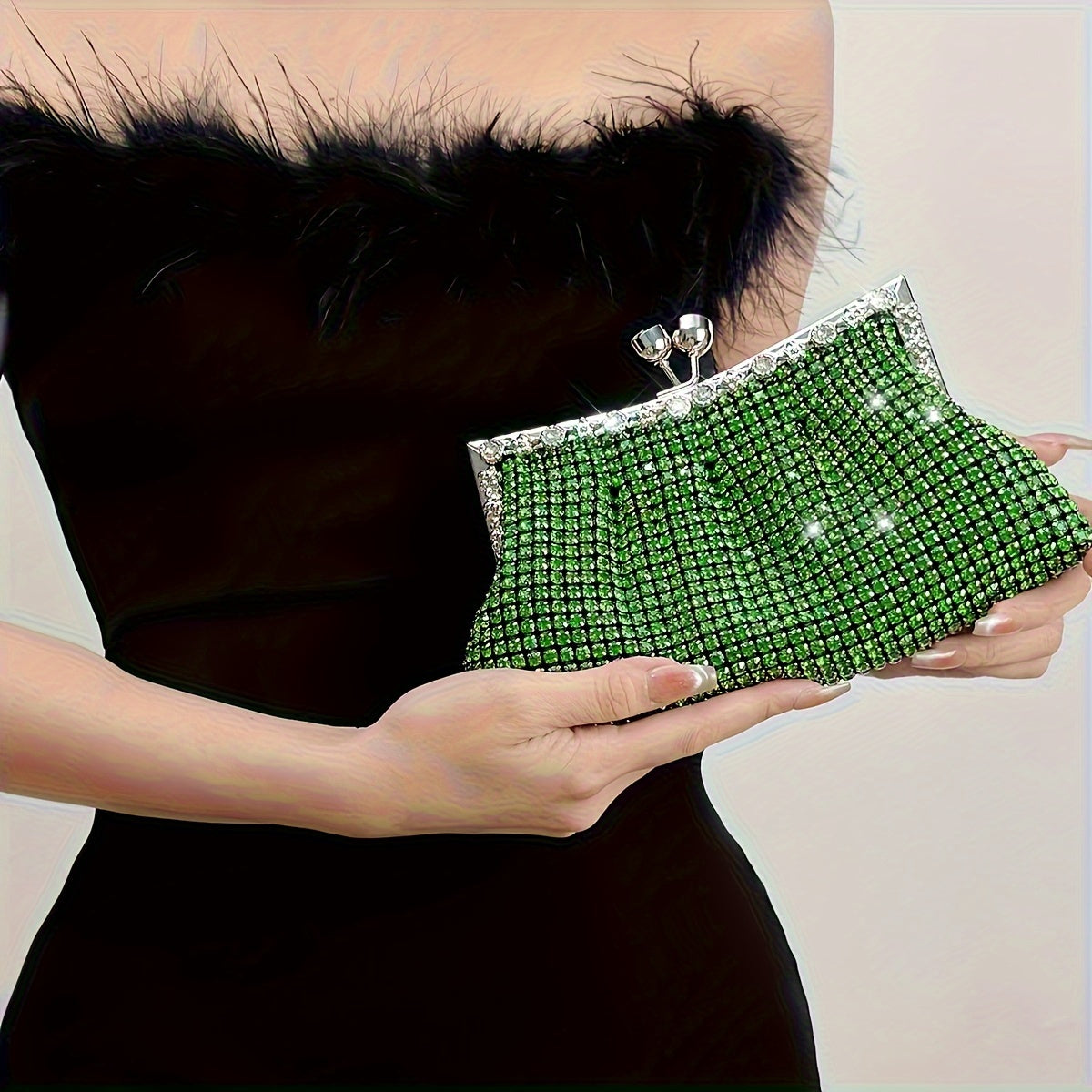 Glittery evening clutch decorated with rhinestones