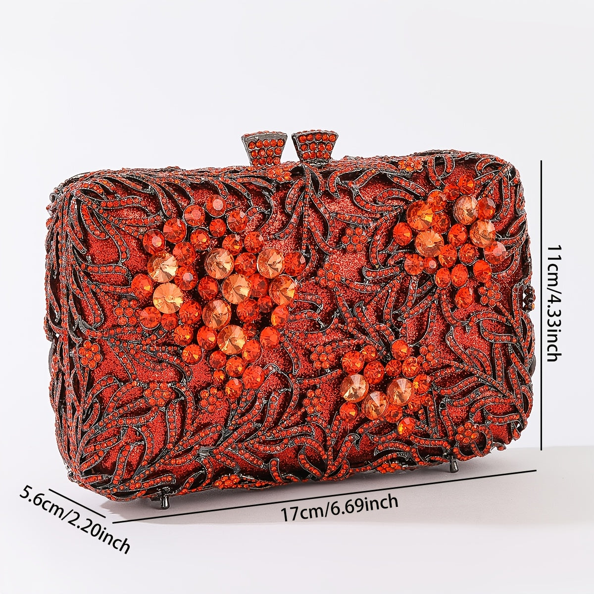 Evening clutch with glass stones and floral pattern