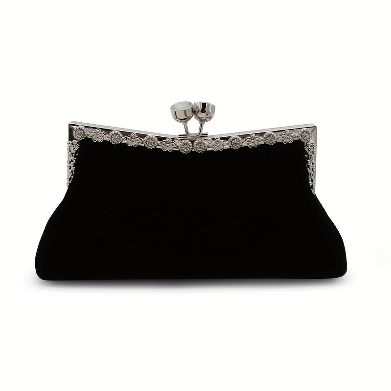 Solid-colored suede clutch with rhinestones