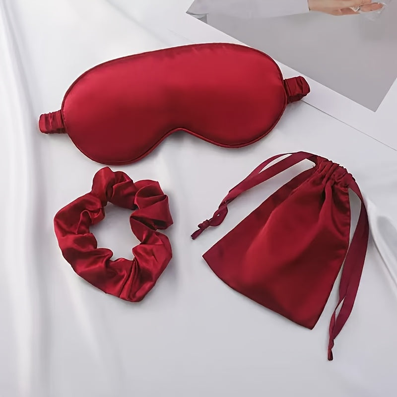 Třídílná sada spací masky s gumičkami do vlasů