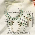 Set of handmade headband and hair clips with green rhinestones