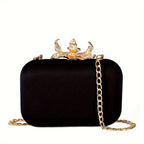 Metallic lycra clutch with lotus-shaped clasp