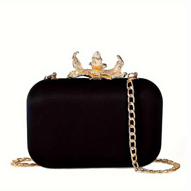 Metallic lycra clutch with lotus-shaped clasp