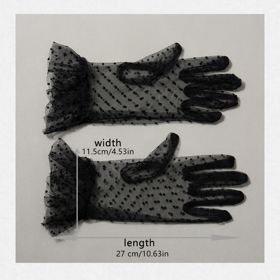 Pleated black gloves with a dotted pattern