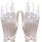 Elegant satin gloves decorated with pearls