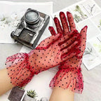 Transparent mesh gloves with polka dot pattern