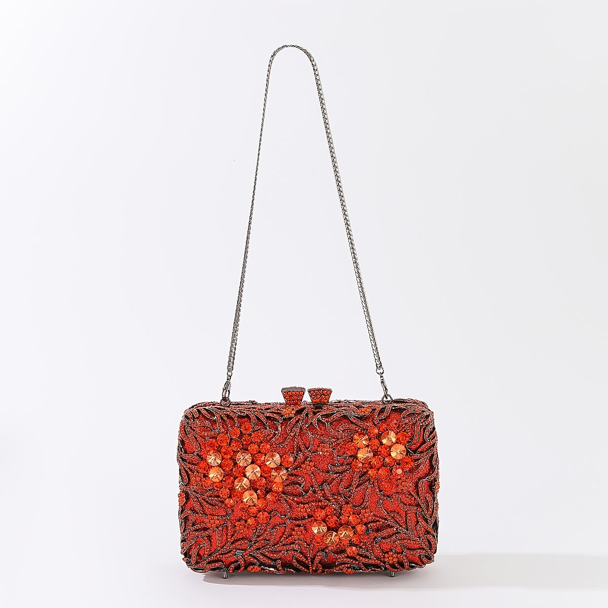 Evening clutch with glass stones and floral pattern