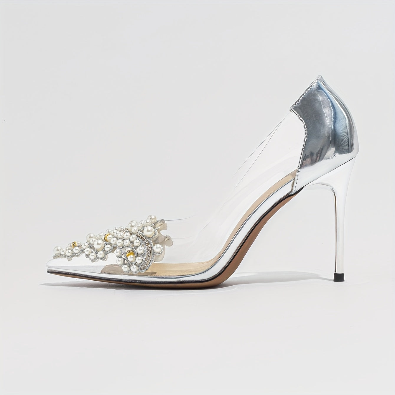 Unique high heels with pearl embellishment