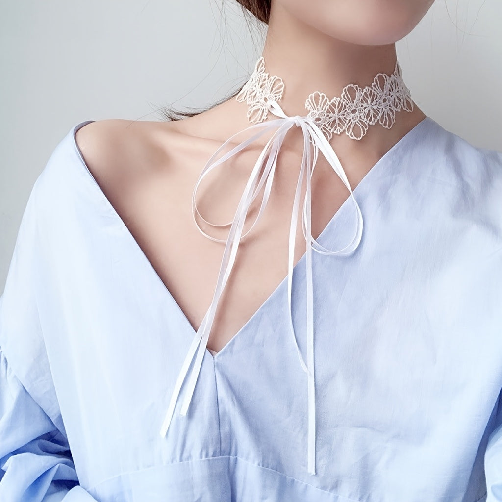 Lace necklace around the neck