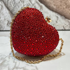 Mini heart-shaped handbag decorated with rhinestones