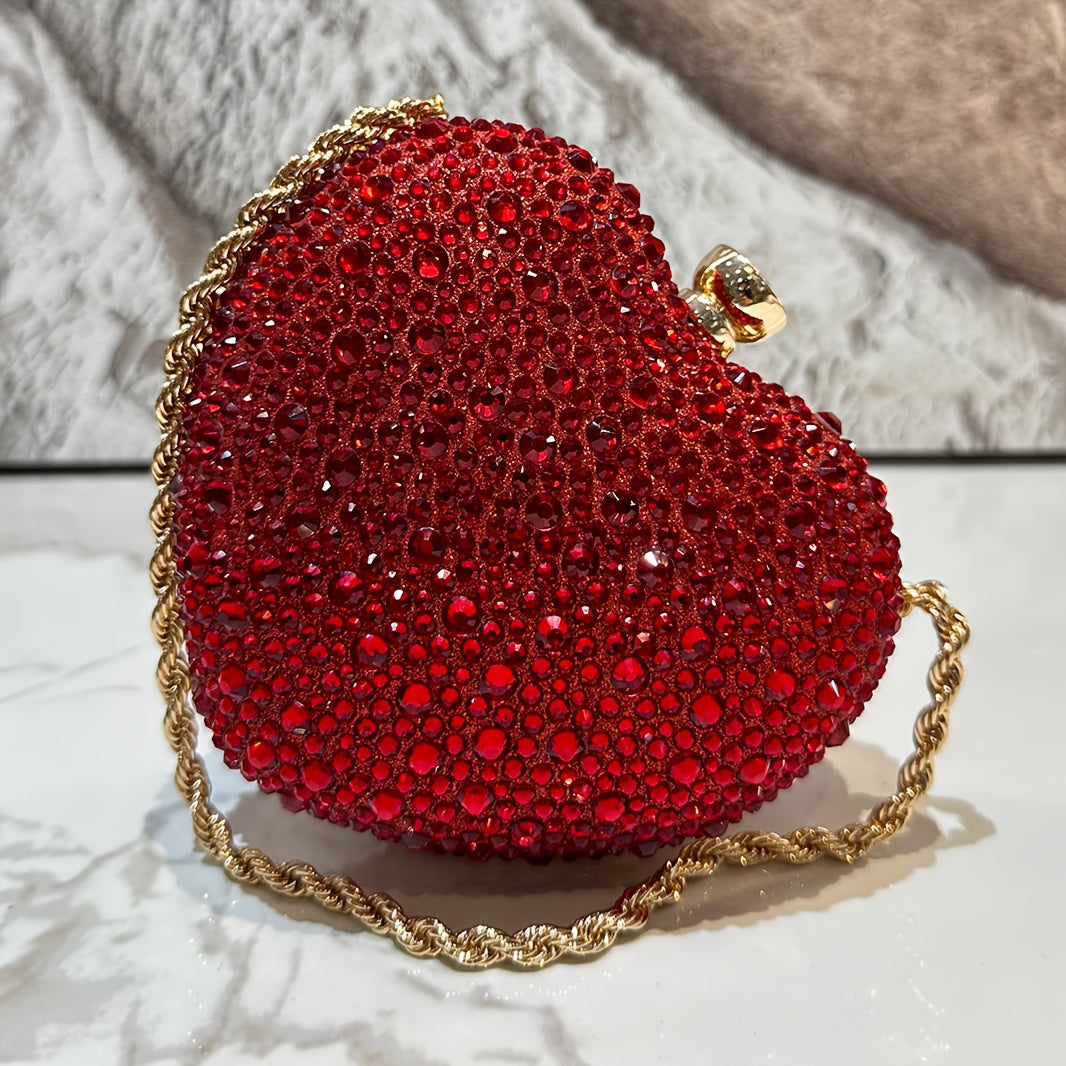Mini heart-shaped handbag decorated with rhinestones