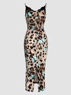 Printed strappy dress with contrast lace