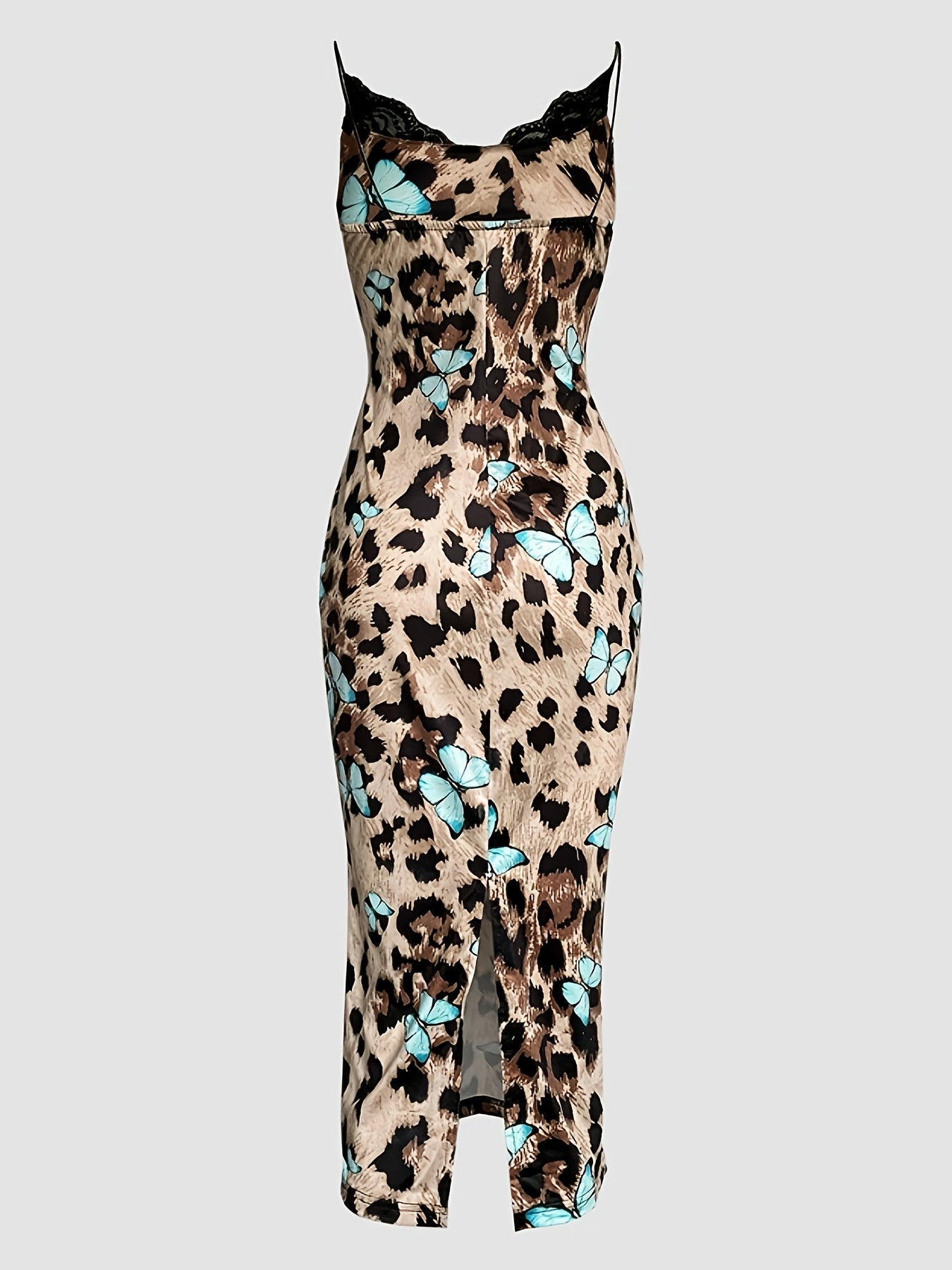 Printed strappy dress with contrast lace