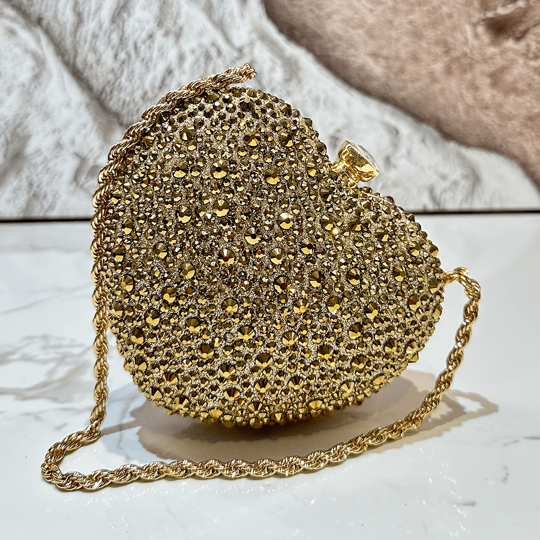 Mini heart-shaped handbag decorated with rhinestones