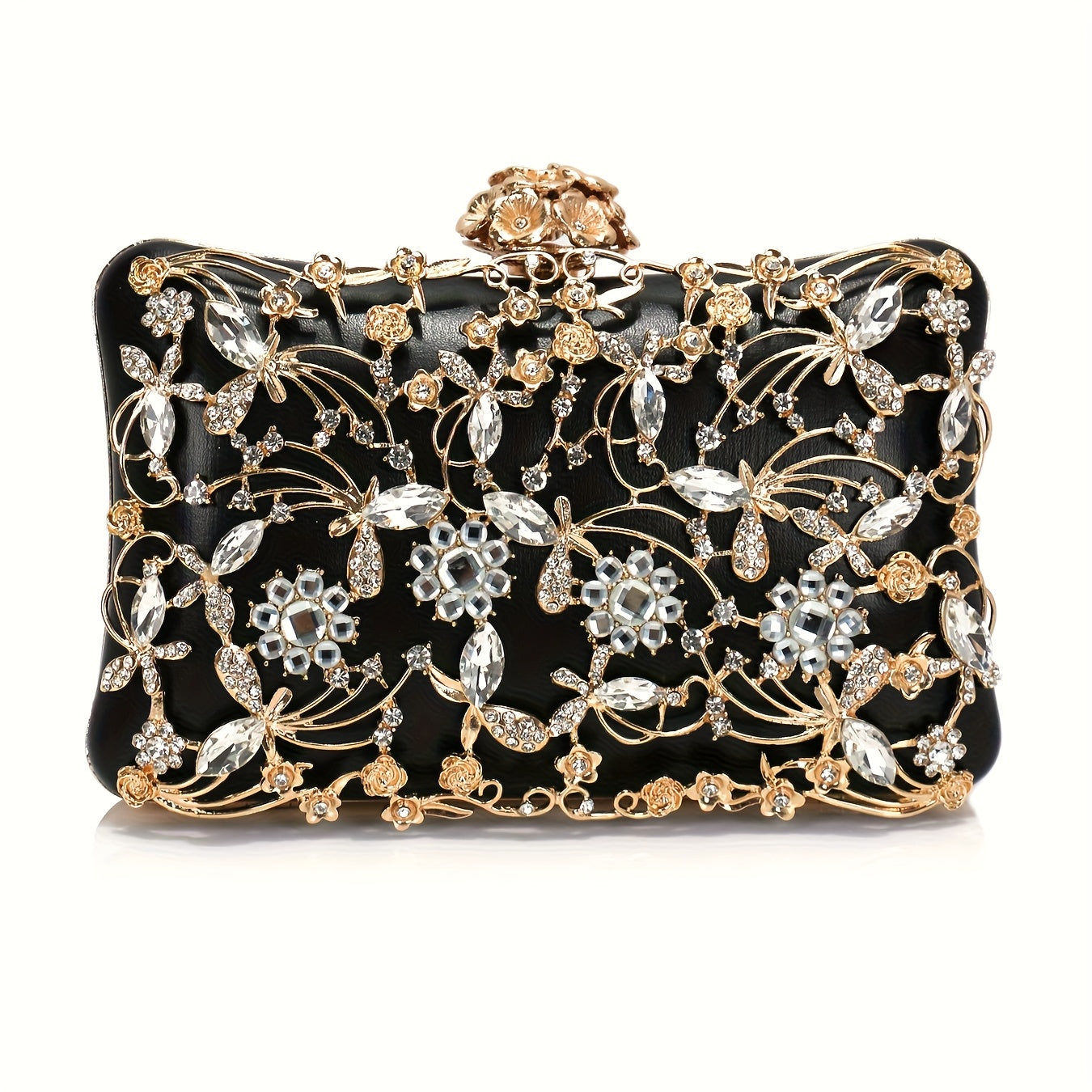 Elegant handbag decorated with rhinestones