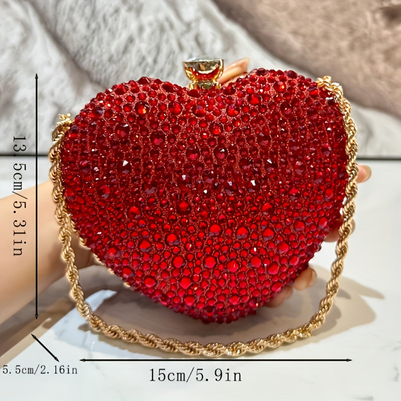 Mini heart-shaped handbag decorated with rhinestones