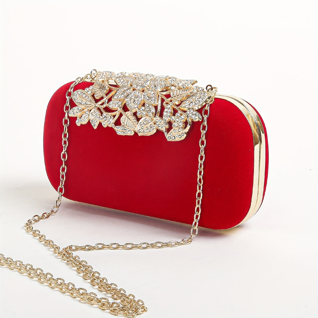 Evening bag for women - clutch decorated with rhinestones and a crystal flower clasp