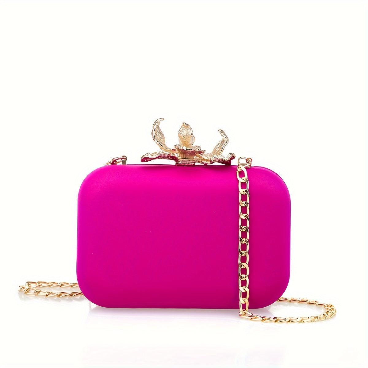 Metallic lycra clutch with lotus-shaped clasp