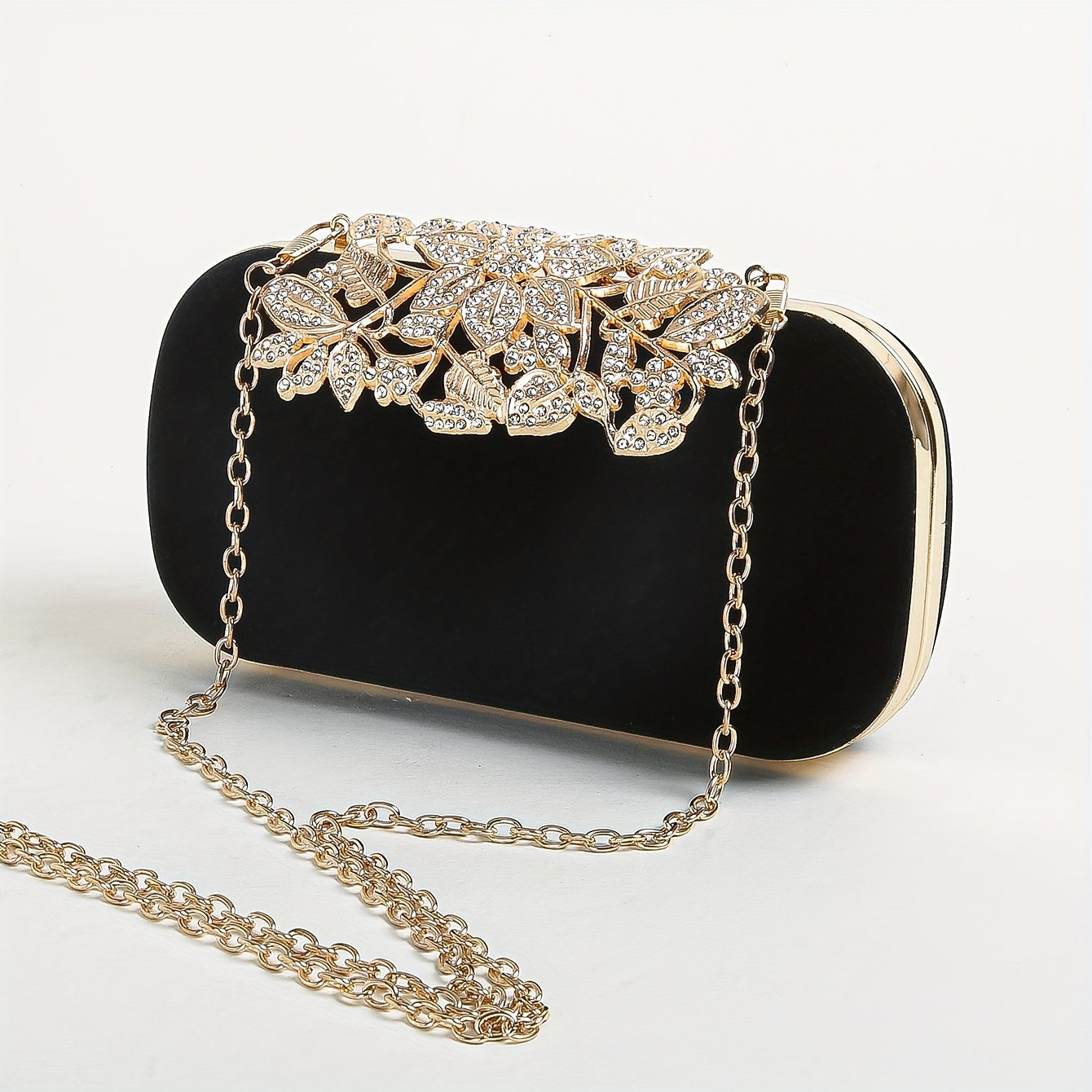 Evening bag for women - clutch decorated with rhinestones and a crystal flower clasp