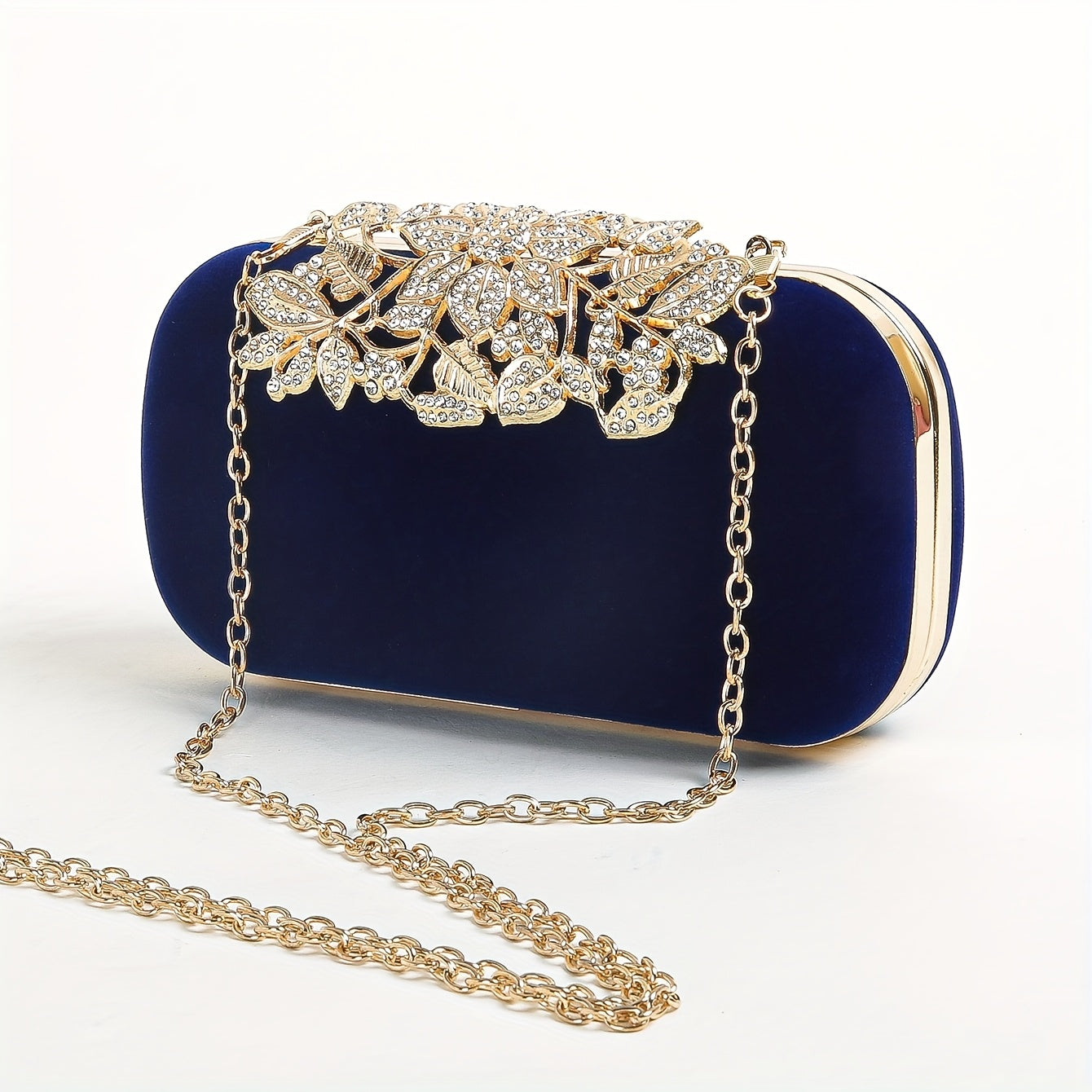 Evening bag for women - clutch decorated with rhinestones and a crystal flower clasp