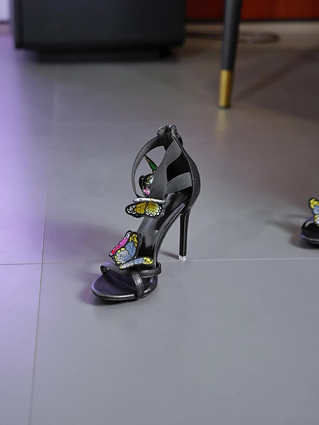 Open high heel shoes with butterflies