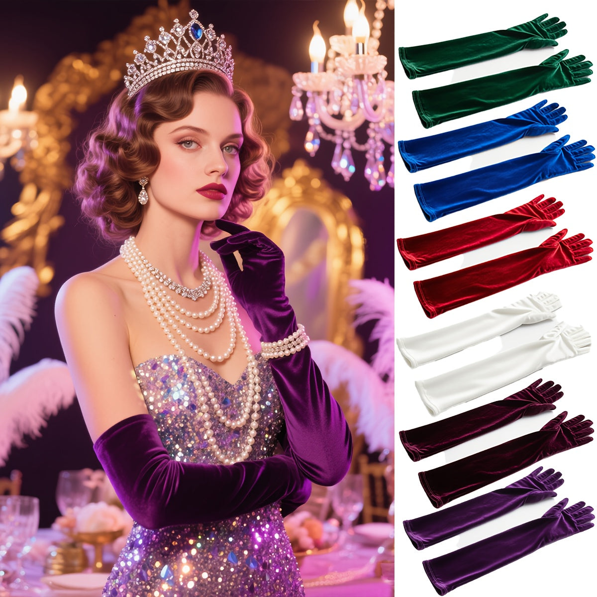 Long velvet gloves in the style of the 1920s