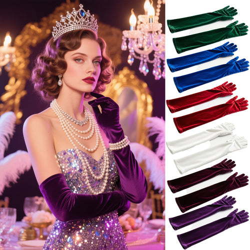 Long velvet gloves in the style of the 1920s
