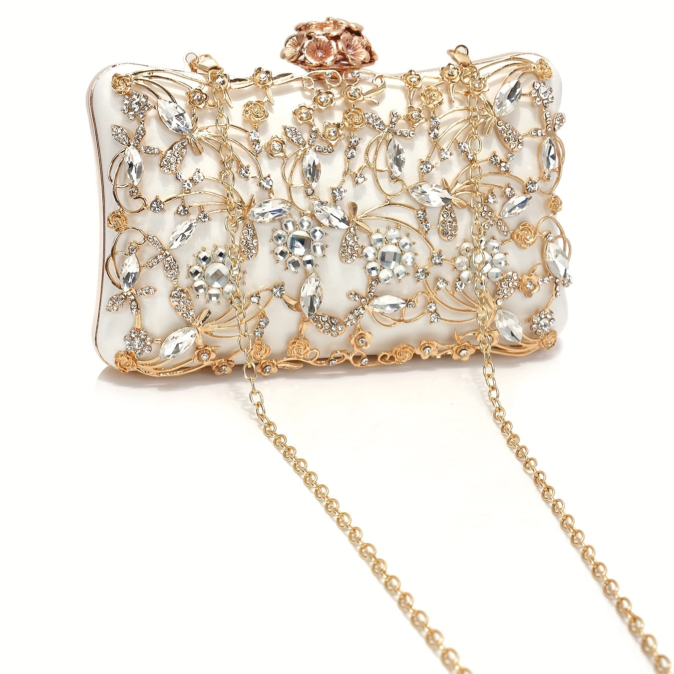 Elegant handbag decorated with rhinestones