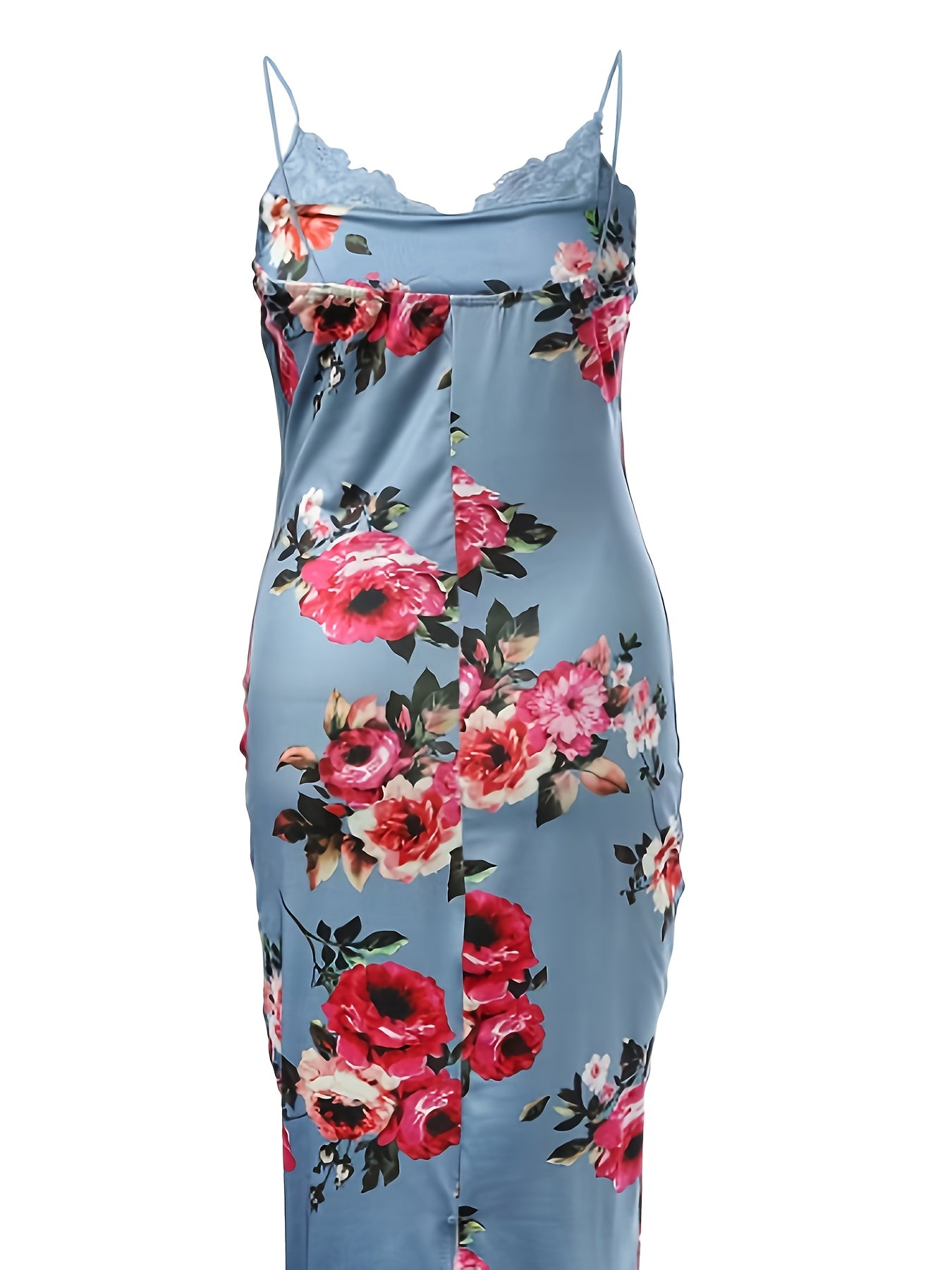 Printed strappy dress with contrast lace