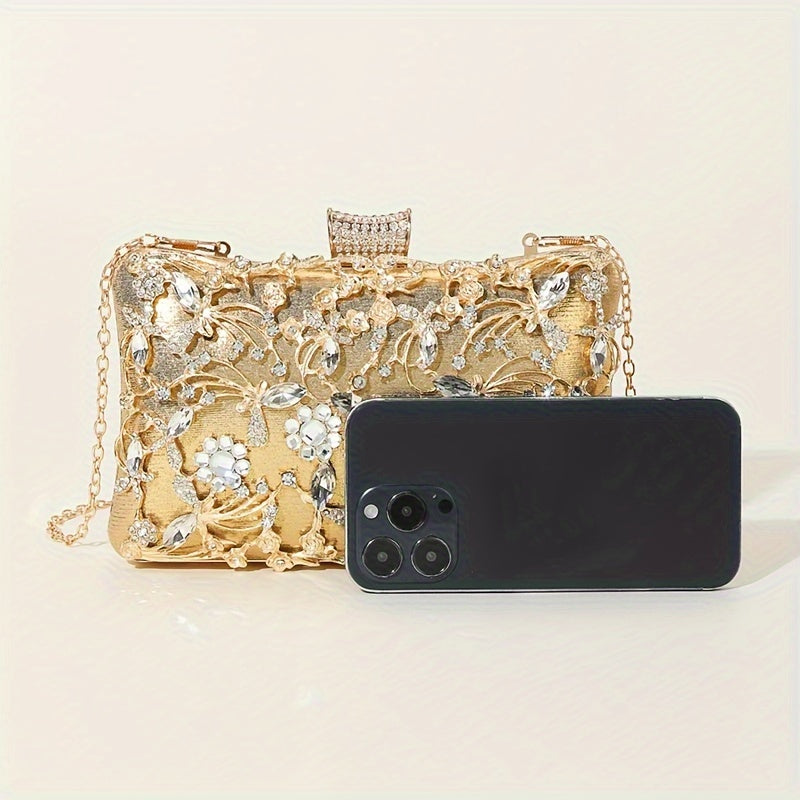 Sparkling evening bag with rhinestone embellishment