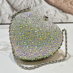 Mini heart-shaped handbag decorated with rhinestones