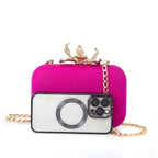 Metallic lycra clutch with lotus-shaped clasp