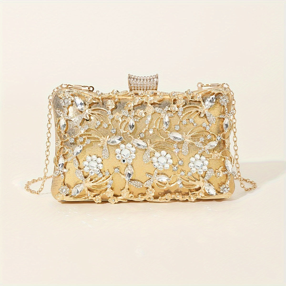 Sparkling evening bag with rhinestone embellishment