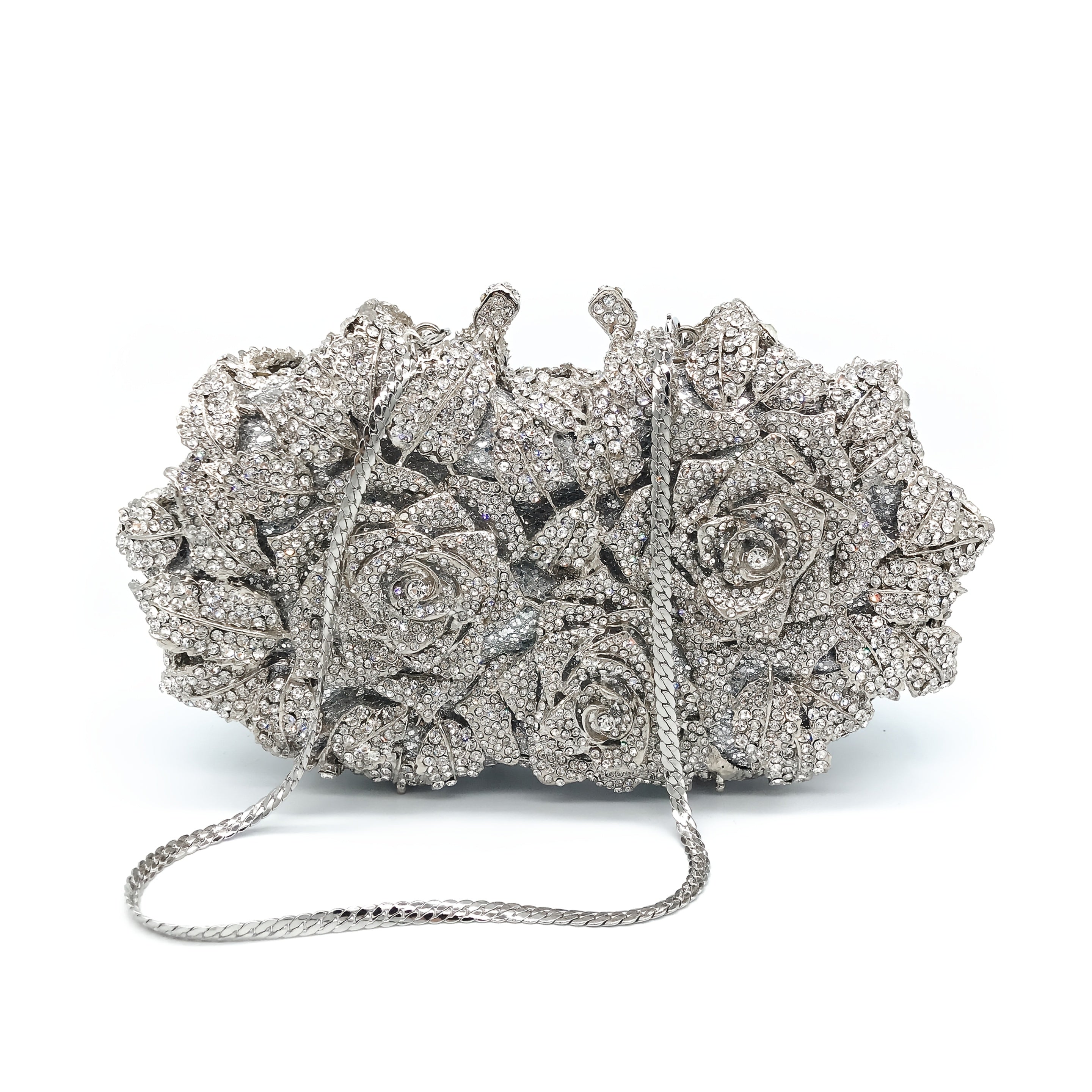Luxurious glittering handbag with rose motif