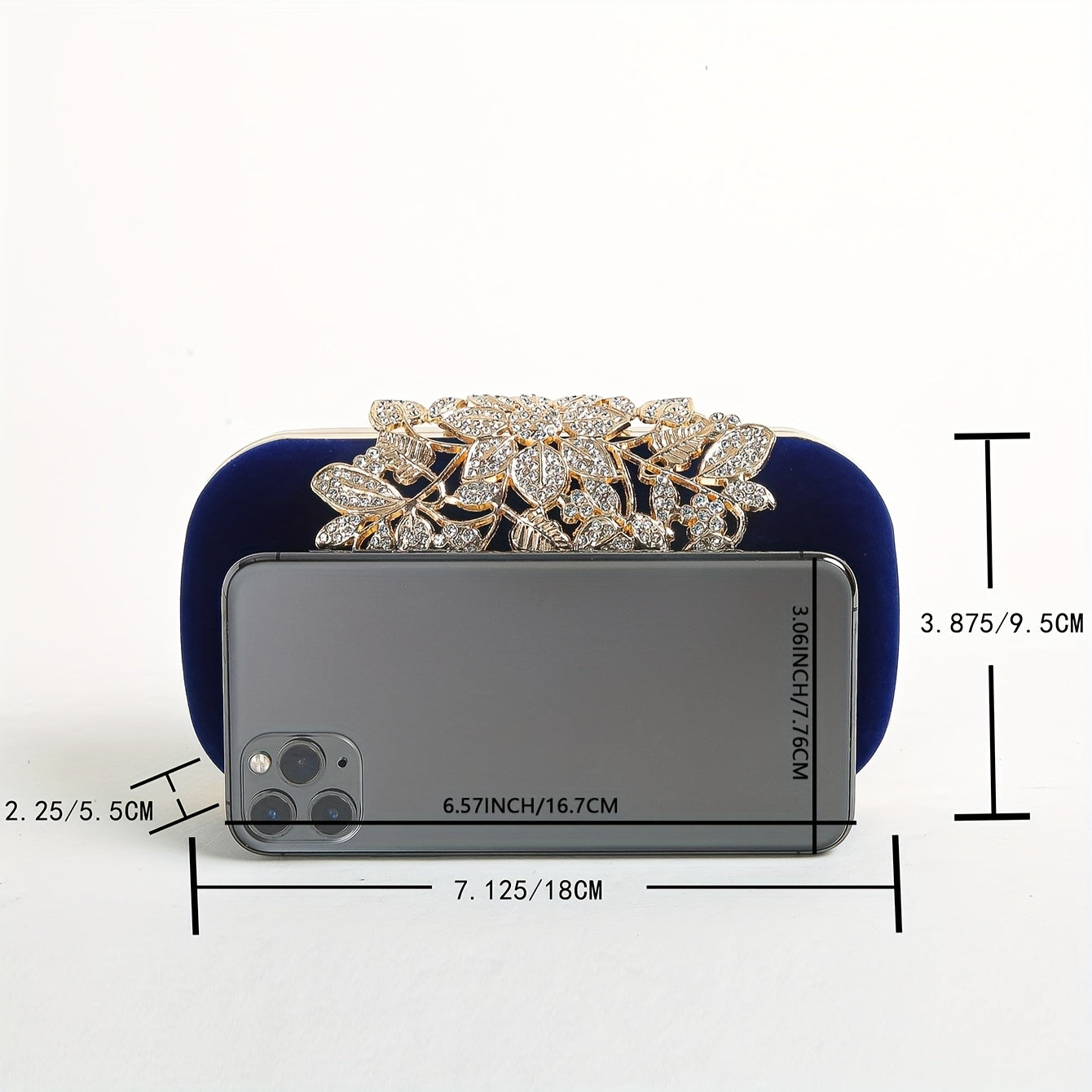 Evening bag for women - clutch decorated with rhinestones and a crystal flower clasp