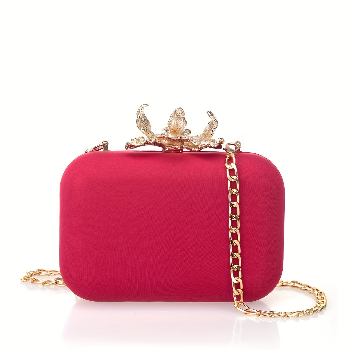 Metallic lycra clutch with lotus-shaped clasp