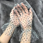 Transparent mesh gloves with polka dot pattern