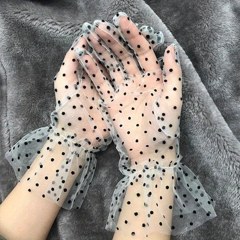 Transparent mesh gloves with polka dot pattern