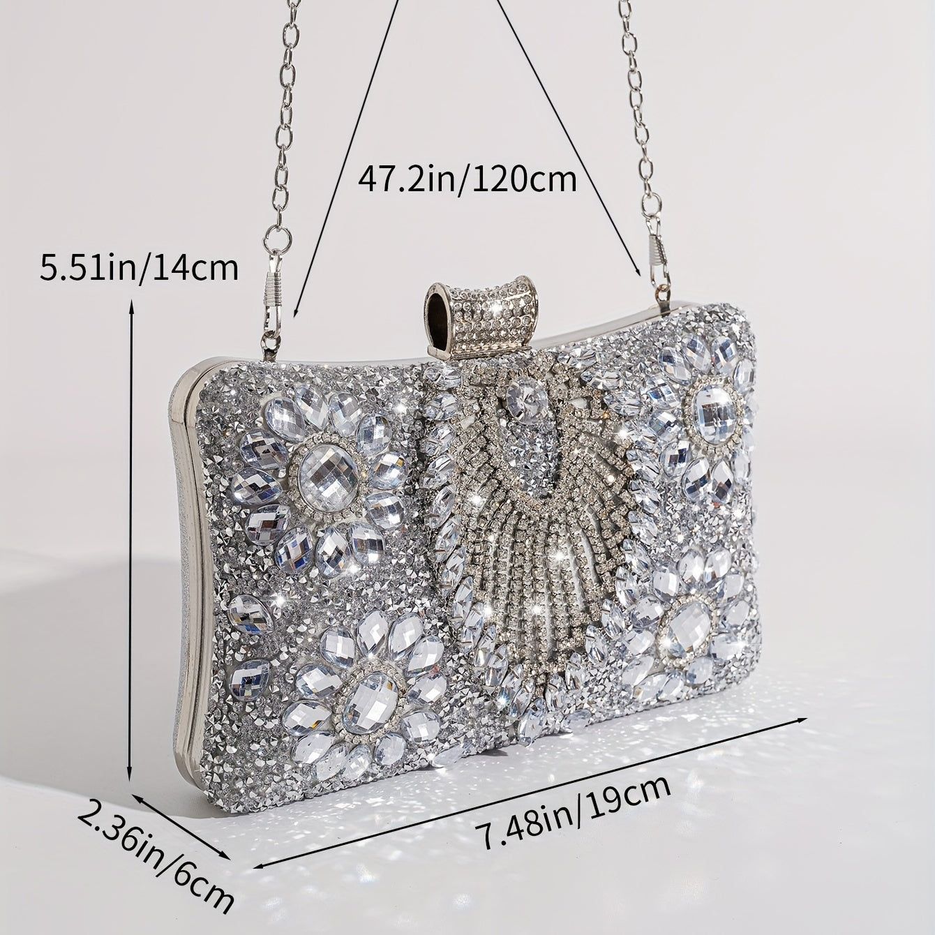 Shiny silver clutch with rhinestones