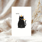 Birthday card with a cat – "WOO".