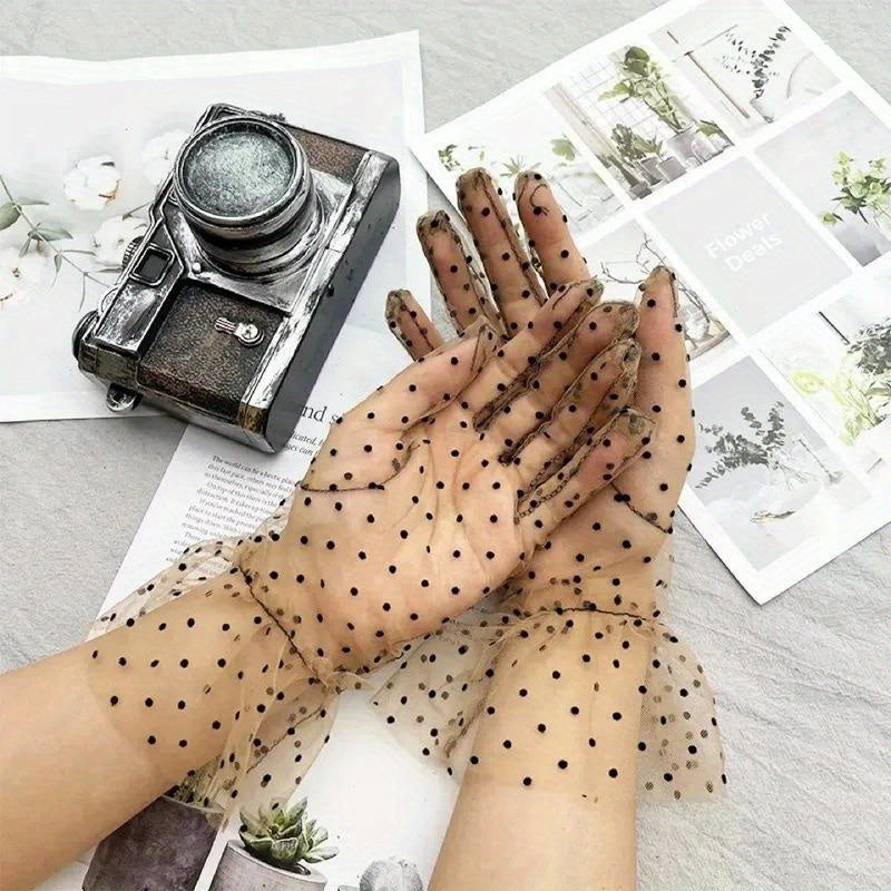 Transparent mesh gloves with polka dot pattern